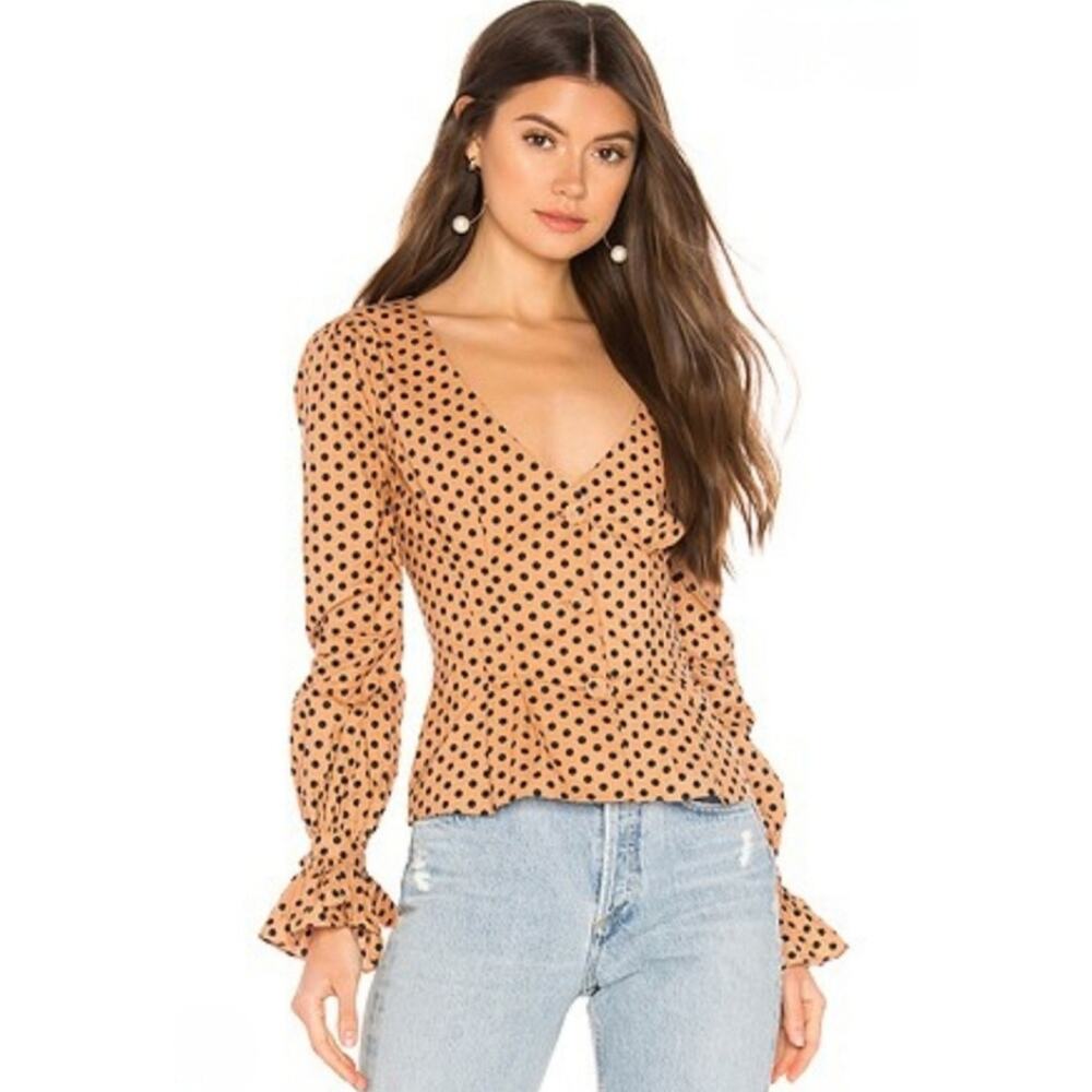 MAJORELLE REVOLVE Claire Top In Tan And Black Polka Dot Size XL